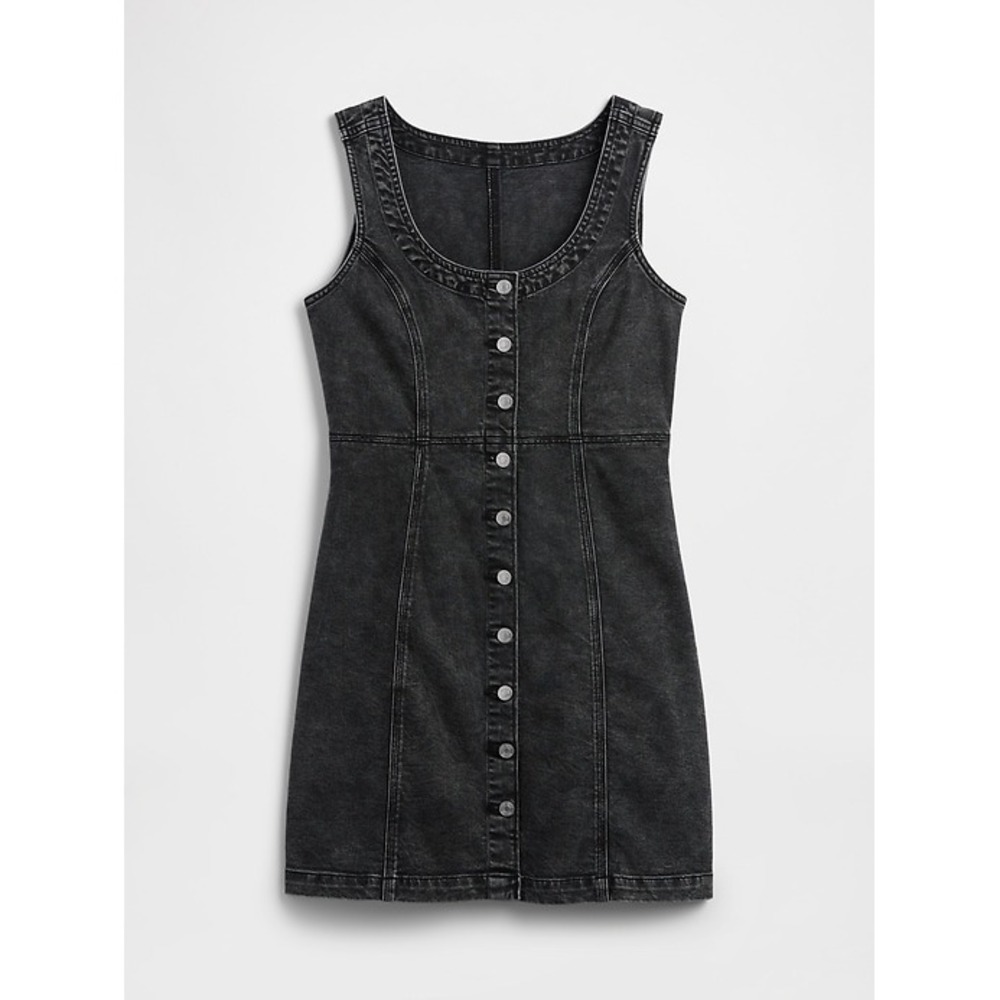 Gap Washed Black Denim Dress Button Front Sleeveless Mini‎ 90's Grunge Size S
